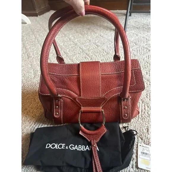 Womens Vintage Dolce&Gabbana Shoulder BagTote Purse Red Pebble Leather…